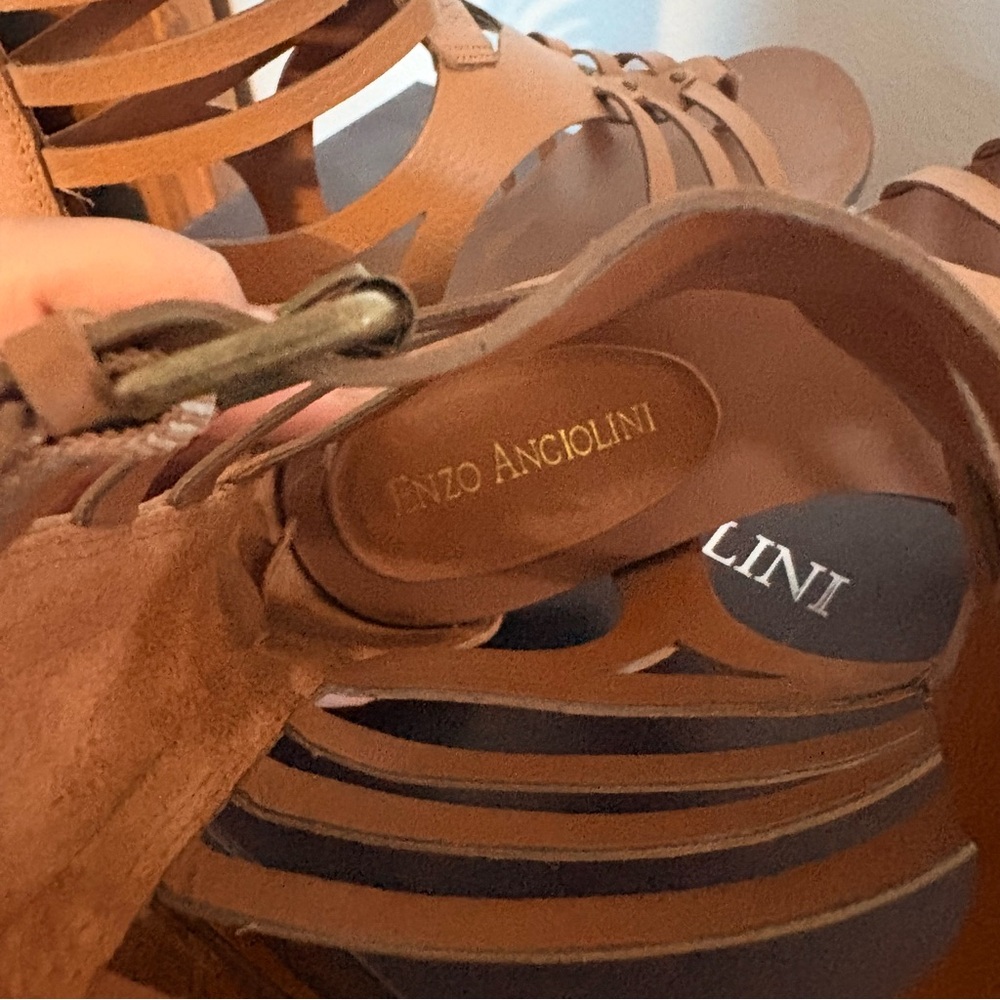 Enzo Angiolini Makalya Gladiator Sandals  Flat Leather Zip Back gladiator Brown - Picture 7 of 14